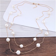 Korean style fashion  Ladies elegant generous large pieces Pearl snake Double layer necklace sweater chain