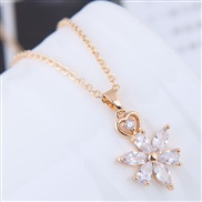 Korean style fashion bronze mosaic zircon sun flower personality necklace