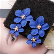 ( blue)creative arring occidental style personality trend multicolor Double layer flowers ear stud brief sweet earrings