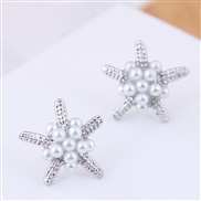 fine  Korean style fashion sweetOL concise samll starfish Pearl woman personality ear stud