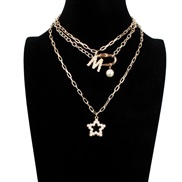 ( Gold)occidental style  fashion Word elements personality buckle Five-pointed star pendant necklace woman