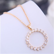 fine  Korean style fashion necklace sweet bronze mosaic zircon concise circle personality woman necklace