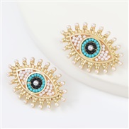 (Cyan )personality all-Purpose Alloy diamond embed Pearl eyes earrings woman occidental style retro trend Nation ear stu