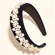 ( Navy blue)occidental style velvet big samll Pearl eadband high-end fashion temperament eadband bride