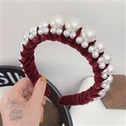 ( Burgundy)occidental style Autumn and Winter eadband fashion all-Purpose Pearl width velvet eadband exaggerating head