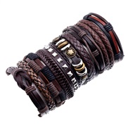 occidental style man Cowhide braceletdiy retro multilayer weave set