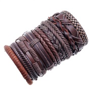 occidental style  retro weave mash updiy  brief multilayer Cowhide set bracelet