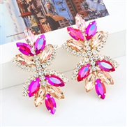 ( rose Red)fashion colorful diamond series multilayer Alloy diamond Rhinestone flowers earrings woman occidental style s