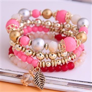 occidental style fashion  concise all-Purpose trend gorgeous Beads Metal leaves multilayer woman bracelet