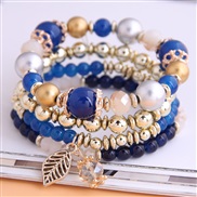 occidental style fashion  concise all-Purpose trend gorgeous Beads Metal leaves multilayer woman bracelet