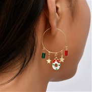 occidental style trend geometry enamel crystal christmas earrings woman ins personality day earring