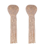 ( Gold)occidental style personality geometry heart-shaped tassel diamond super woman ear stud