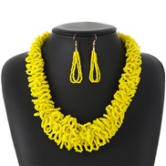 ( yellow)Africa customs beads weave twisted necklace handmade color retention necklace set