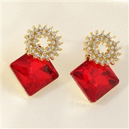 (EZ dahong) occidental style fashion  brief personality geometry ear stud Earring square diamond earrings woman