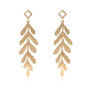 ( Gold)occidental styleins wind exaggerating leaves earrings  creative retro gold long style earring Earring woman  F