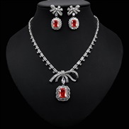 (red zircon )Korean style bride leisure woman bow pendant zircon earrings necklace set