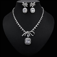 (zircon )Korean style bride leisure woman bow pendant zircon earrings necklace set