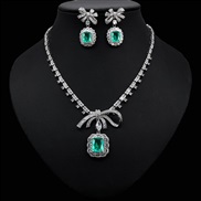 (blue zircon )Korean style bride leisure woman bow pendant zircon earrings necklace set