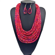 ( red)retro ethnic style multilayer beads tube handmade necklace sweater chainnecklace