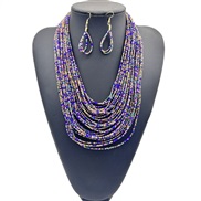 ( blue)retro ethnic style multilayer beads tube handmade necklace sweater chainnecklace