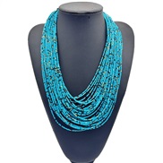 ( Lake Blue )retro ethnic style multilayer beads tube handmade necklace sweater chainnecklace