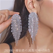 (JXER93zircon  Tassels  White K )occidental style exaggerating zircon Rhinestone claw chain fully-jewelled ear stud sup