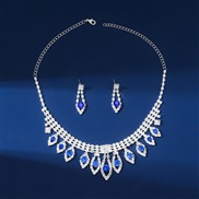 ( electroplated silvery ) Rhinestone blue color necklace earrings two set banquet necklace