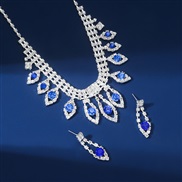 ( electroplated silvery ) Rhinestone blue color necklace earrings two set banquet necklace