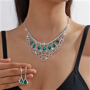 ( electroplated silvery )color bride crystal fully-jewelled necklace earrings two set high-end married necklace