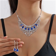 ( electroplated silvery )color bride crystal fully-jewelled necklace earrings two set high-end married necklace