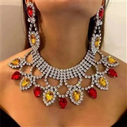 ( Silver) fashion lady occidental style exaggerating handmade color crystal necklace earrings set bride woman