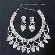 ( Gold) fashion lady occidental style exaggerating handmade color crystal necklace earrings set bride woman