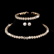 ( Gold3) Korean bride shine Rhinestone set  Round fully-jewelled bracelet earrings necklace three