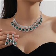 ( electroplated silvery )  Rhinestone blue color color necklace earrings two set banquet necklace