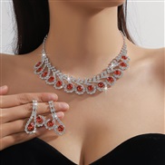 ( electroplated silvery )  Rhinestone blue color color necklace earrings two set banquet necklace