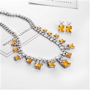 ( yellow)brief zircon necklace earrings set bride married banquet