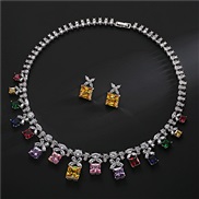 (zircon gold )brief zircon necklace earrings set bride married banquet