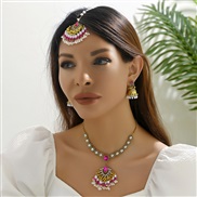 fashion medium wind sector temperament head chain earrings necklace woman set