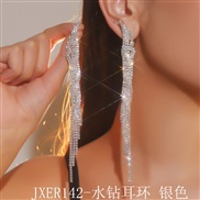 (JXER142   Silver)claw chain Rhinestone long style tassel personality earrings ear stud earring occidental style exagge