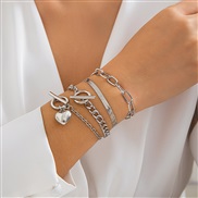 ( White K4 4772)occidental style  Metal wind love pendant bracelet  punk snake chain bangle set