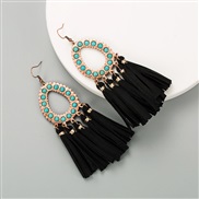 ( black)earrings Bohemia Alloy embed turquoise exaggerating Earring leather tassel personality earrings