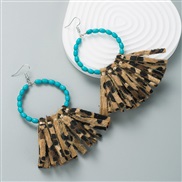 ( leopard print) earrings exaggerating big Round turquoise handmade leather tassel Earring earrings