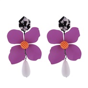 (purple)exaggerating long style multilayer flowers earrings Alloy drop Pearlearrings