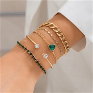 ( Gold5 4773)occidental style retro color love Rhinestone bangleracelet fashion Metal chain bracelet set