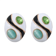 ( green)ins occidental style earrings Round ear stud woman Alloy enamel diamond elements Earringearrings