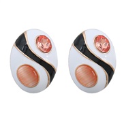 ( Pink)ins occidental style earrings Round ear stud woman Alloy enamel diamond elements Earringearrings