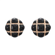 ( black)ins wind occidental style earrings Alloy enamel ear stud woman fashion Korean style grid pattern Earring