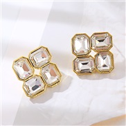 ( white)occidental style retro Earring flash diamond Rhinestone splice ear stud high personality geometry square earrin