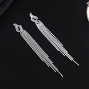 ( Silver)  Rhinestone geometry long style tassel earrings Street Snap bride atmospheric EarringE