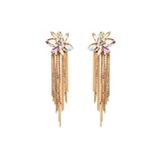 (AB color) occidental style spring earrings Rhinestone long style tassel Earring Alloy diamond geometry ear stud